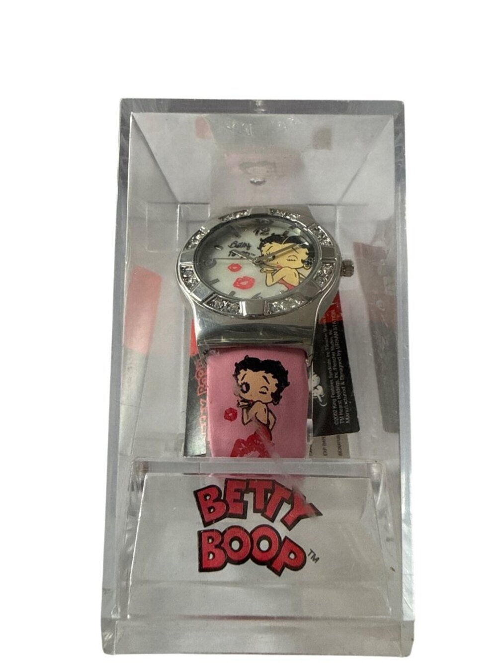 ‘07 Betty Boop Pink Watch W/ Crystal Accents Floral Leather Strap Original Case - Picture 1 of 6